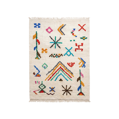 Tapis Rectangulaire Écru à Motifs Géométriques Multicolores