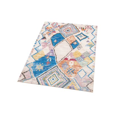 Tapis Rectangulaire Écru à Larges Motifs Géométriques Multicolores